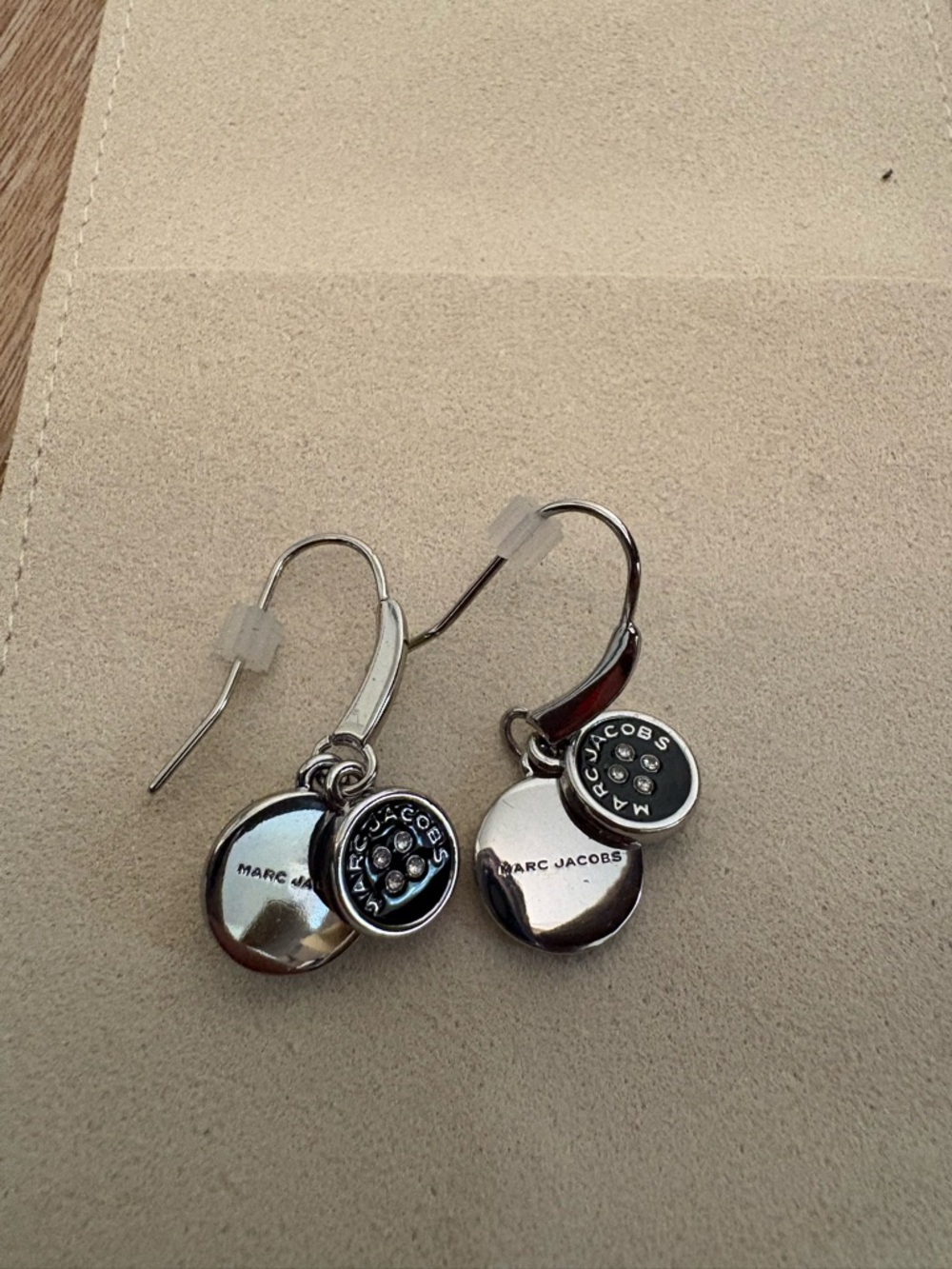 NWOT Marc Jacobs Silver Button Drop Earrings